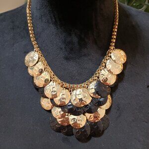 Women Gold & Black Unique Multi Strand Coins Collar Necklace with Lobster Clasp
